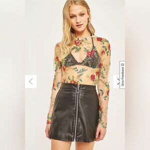 UO Urban Outfitters Pins and Needles Sheer Embroidered Floral Long Sleeve Top